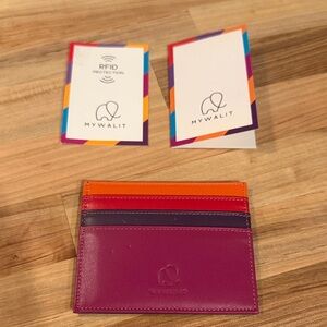 Mywalit Women’s Magenta Leather Cardholder with Orange, Red and Purple Trim